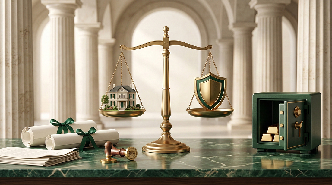 Scrivania che mostra strategie di protezione del patrimonio